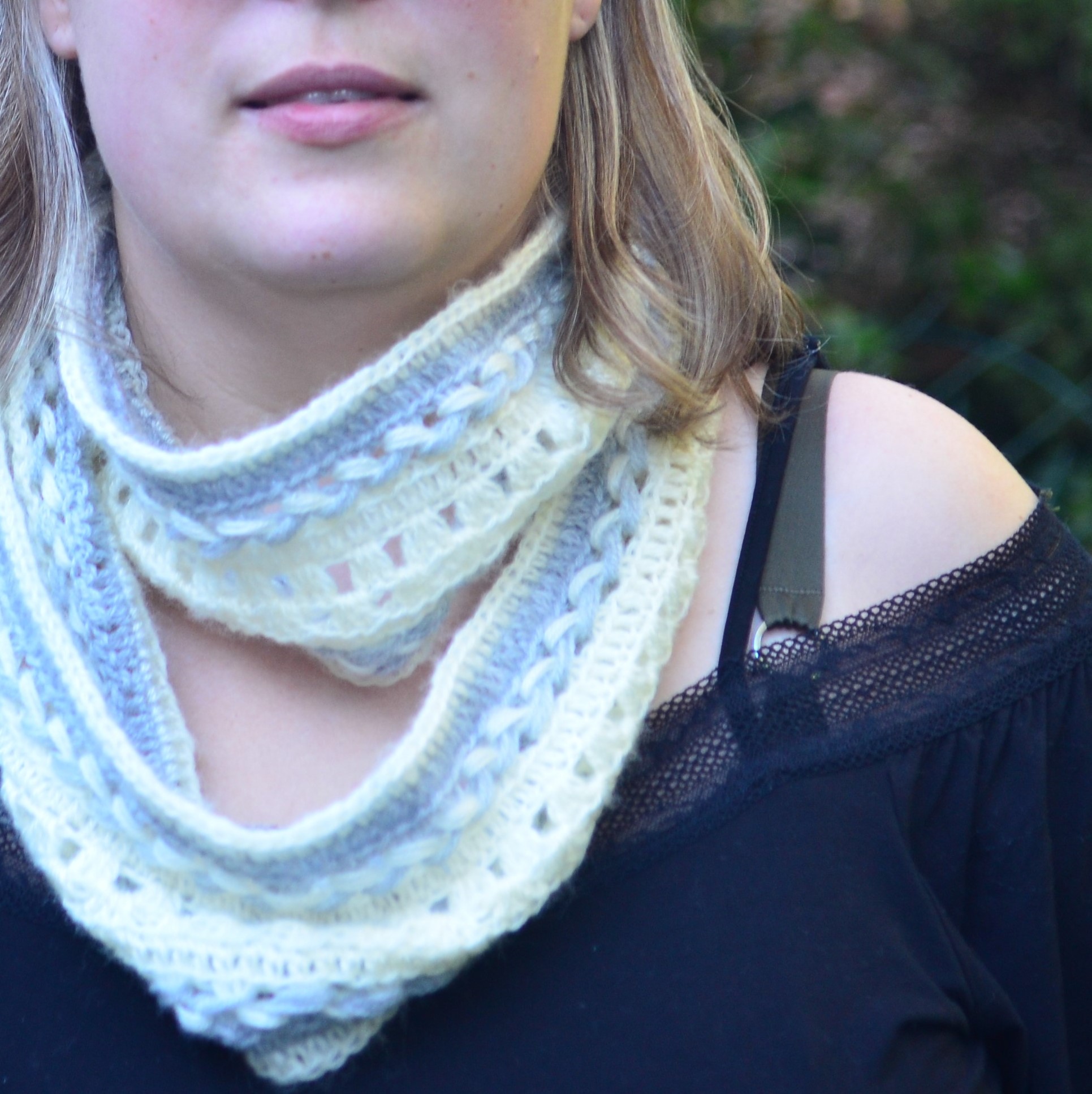 Braded Infinity Shawl on me close up outside.jpg